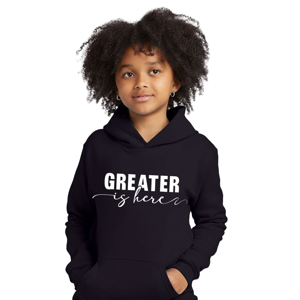 Greater Is Here (Youth Unisex Black Hoodie)