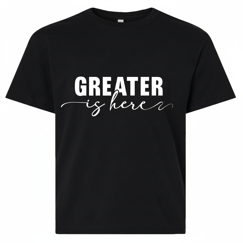 Greater Is Here (Youth Unisex Black Short Sleeve T-Shirt)